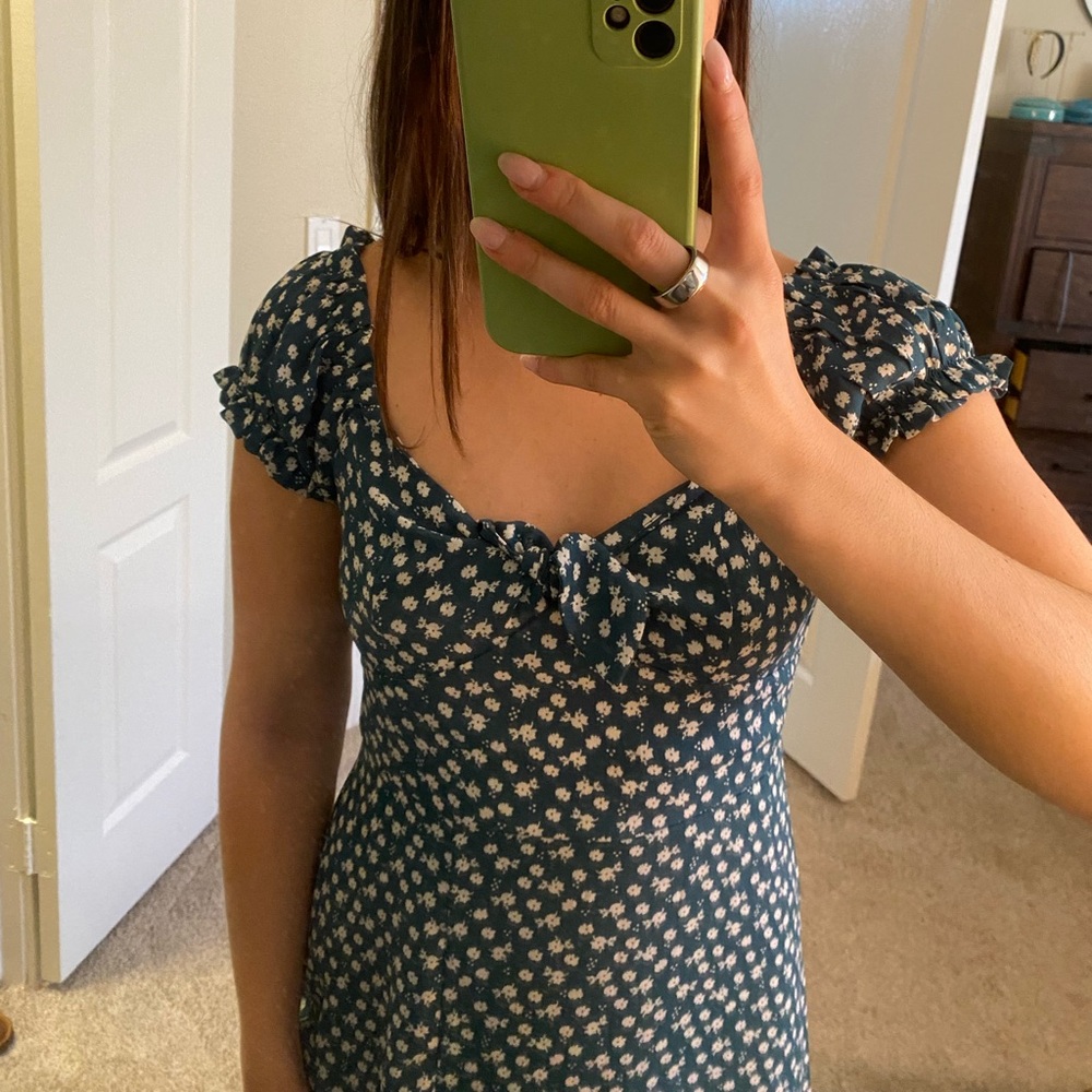 Green floral print midi dress